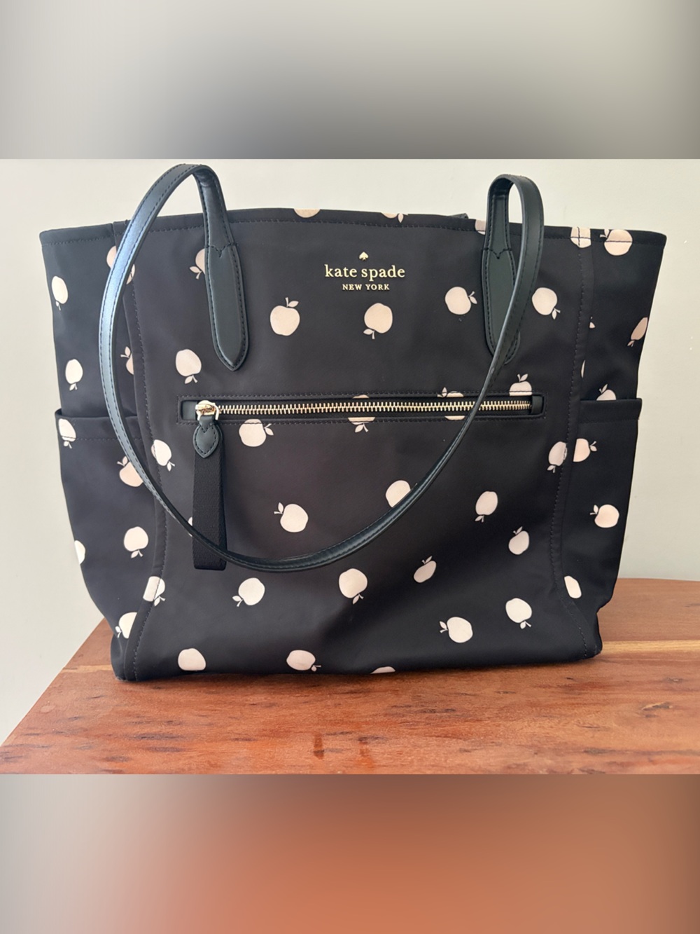 kate spade nylon black tote with apple print - perfect for teachers!!